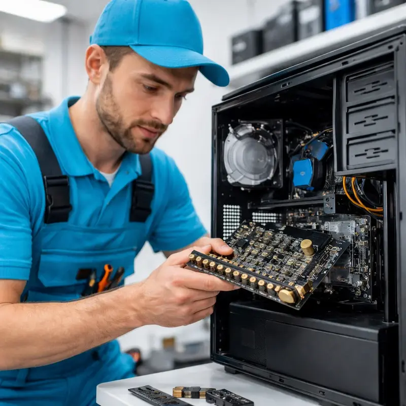 Мастер устанавливает звуковую карту на ПК в Хотьково